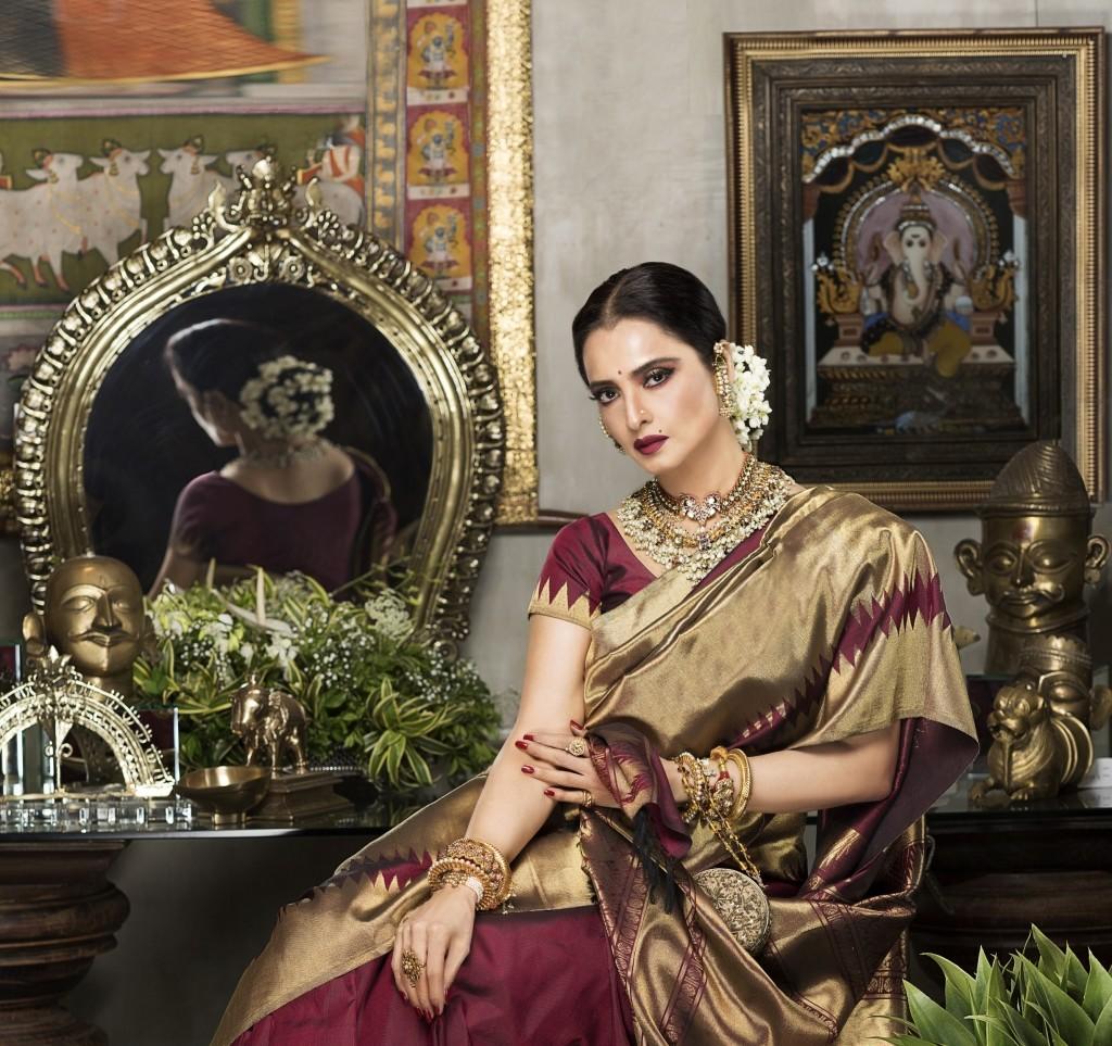 Rekha in a green silk saree! | Fashionworldhub