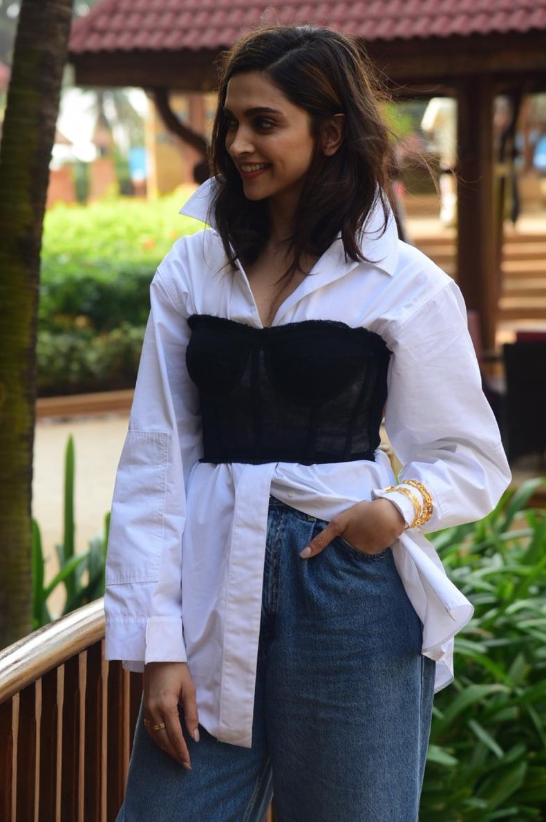 Deepika Padukone Steps Out In White And Black For Promotions Masala