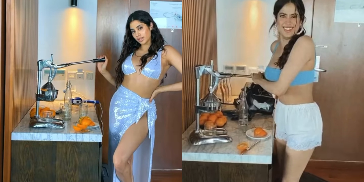 Janhvi Kapoor Xxx Video - Watch: Janhvi Kapoor glams up in a sequined bikini as she tries to fetch a  glass of orange juice, says, \