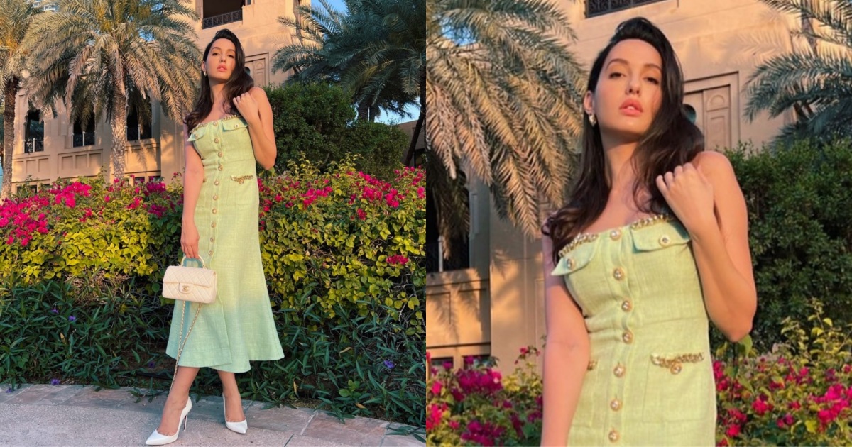 Nora Fatehi travels in style in a mint dress worth $430