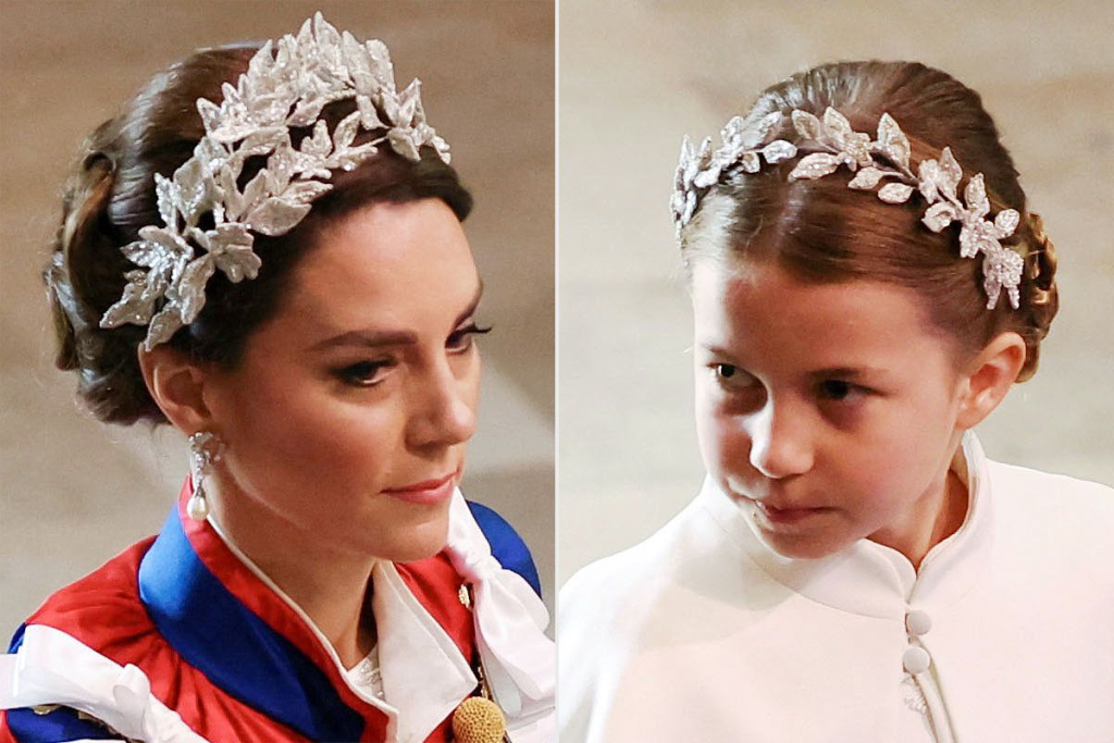 Why did Princess Kate and her daughter wear matching silver flower crowns at the Coronation?