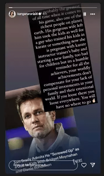 Kangana Ranaut shares words of wisdom with Tom Brady after he confesses to ‘screwing up’ as a parent, “…You will have nowhere to go”