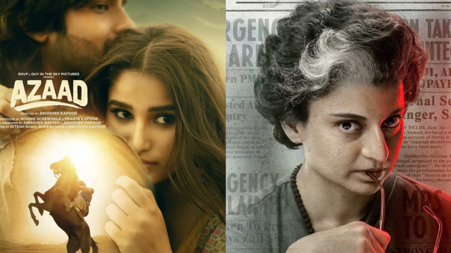 Emergency and Azaad Box Office Day 2: Kangana Ranaut's film jumps by 31%,  Ajay Devgn's drama drops further- Deets inside